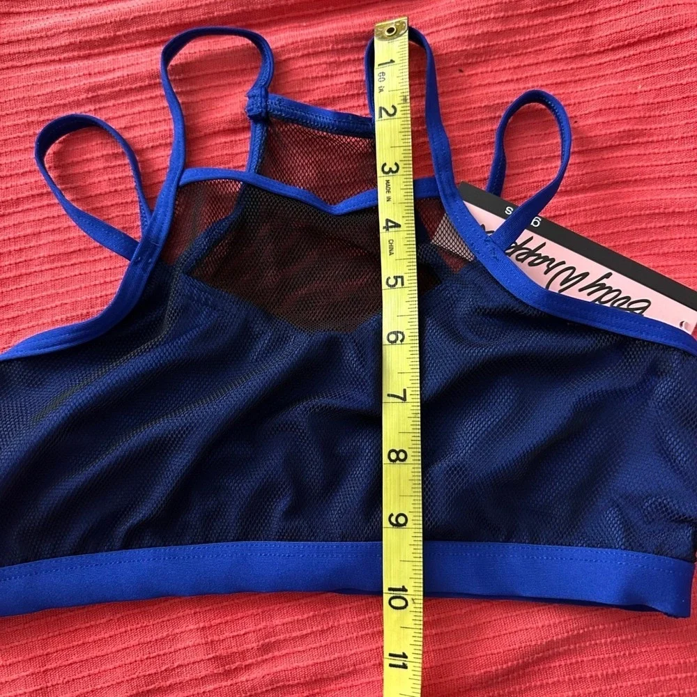 XL Body Wrappers Royal Blue Black Mesh High Neck Dance Crop Top youth 12-14